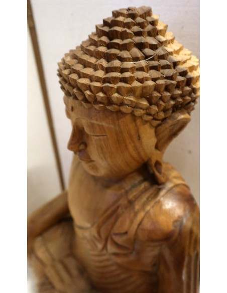Buddha scultura il legno massello noce indiano o suar cm 38x20x50h mani unite color legno naturale statua OFFERTA