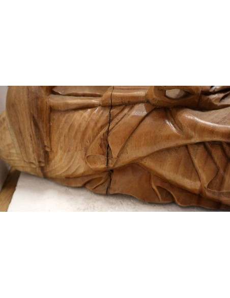 Buddha scultura il legno massello noce indiano o suar cm 38x20x50h mani unite color legno naturale statua OFFERTA
