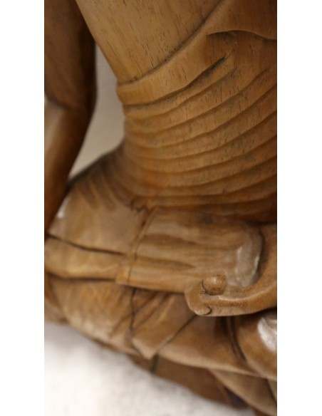 Buddha scultura il legno massello noce indiano o suar cm 38x20x50h mani unite color legno naturale statua OFFERTA