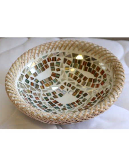 Portagioie o svuota tasche in terra cotta e mosaico di vetro tonda cm 19x6