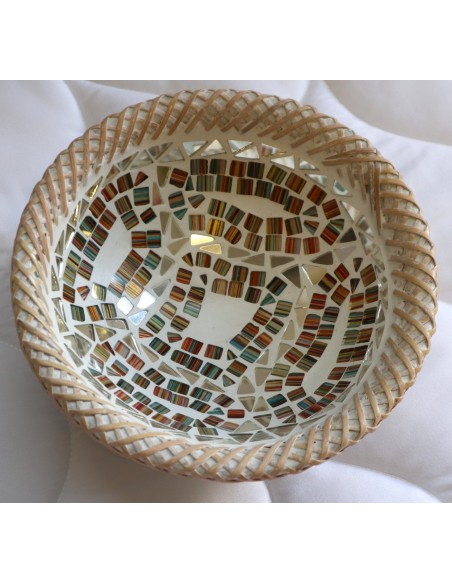 Portagioie o svuota tasche in terra cotta e mosaico di vetro tonda cm 19x6