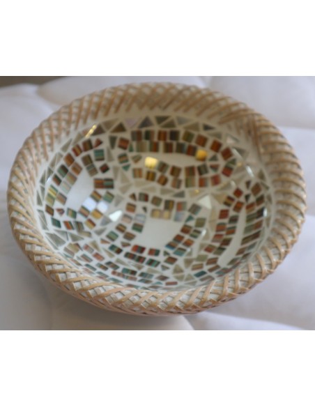 Portagioie o svuota tasche in terra cotta e mosaico di vetro tonda cm 19x6