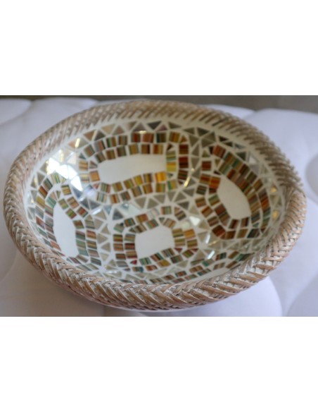 Portagioie o svuota tasche in terra cotta e mosaico di vetro tonda cm 24x6