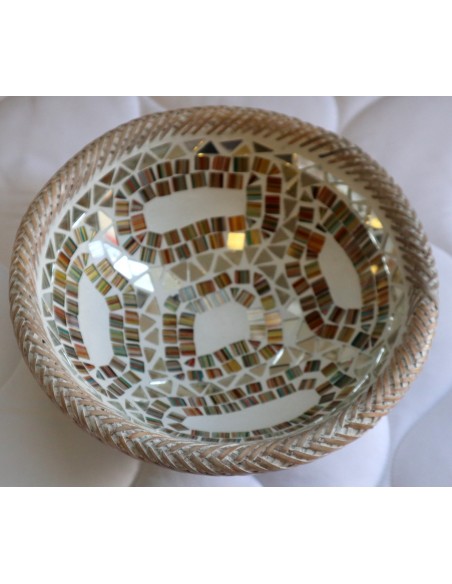 Portagioie o svuota tasche in terra cotta e mosaico di vetro tonda cm 24x6