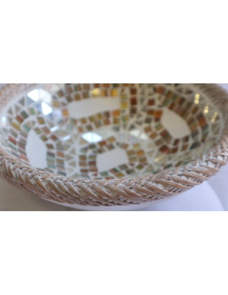 Portagioie o svuota tasche in terra cotta e mosaico di vetro tonda cm 24x6