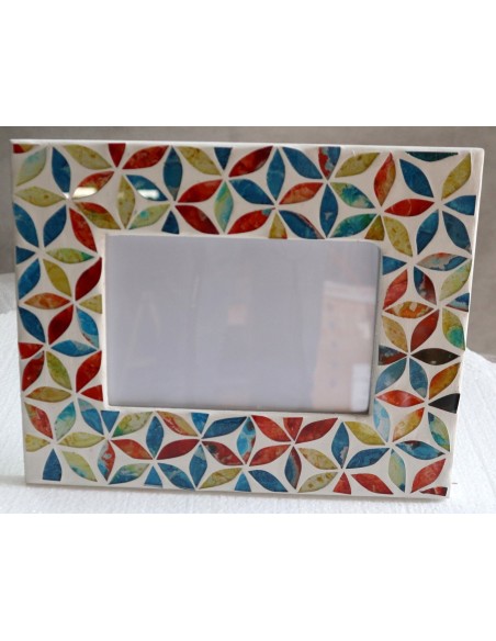 Porta foto cornice multicolor a fiori in mosaico di vetro colorato cm 25x20 x foto 15x10
