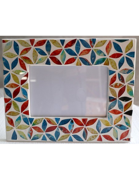 Porta foto cornice multicolor a fiori in mosaico di vetro colorato cm 25x20 x foto 15x10