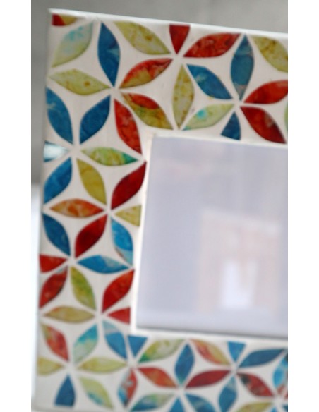 Porta foto cornice multicolor a fiori in mosaico di vetro colorato cm 25x20 x foto 15x10