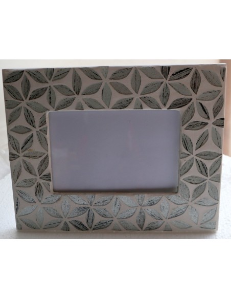 Porta foto cornice grigia argento a fiori in mosaico di vetro colorato cm 25x20 x foto 15x10