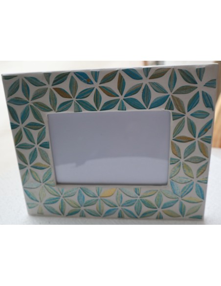 copia di Porta foto cornice bianco turchese a fiori in mosaico di vetro colorato cm 25x20 x foto 15x10
