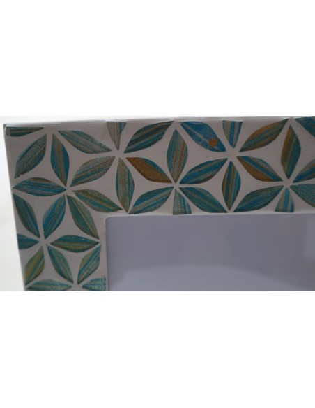 copia di Porta foto cornice bianco turchese a fiori in mosaico di vetro colorato cm 25x20 x foto 15x10