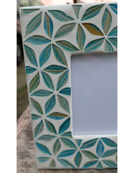 copia di Porta foto cornice bianco turchese a fiori in mosaico di vetro colorato cm 25x20 x foto 15x10
