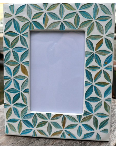 copia di Porta foto cornice bianco turchese a fiori in mosaico di vetro colorato cm 25x20 x foto 15x10