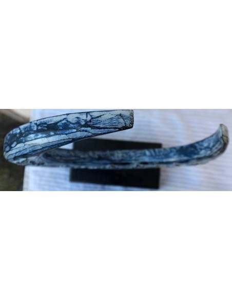 Luna in legno su base intarsiata e dipinta a mano cm 30x10x358 blu e bianca