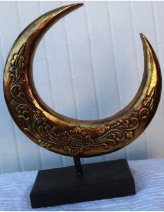 Luna in legno su base intarsiata e dipinta a mano cm...