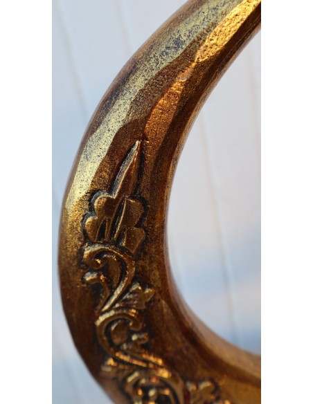 Luna in legno su base intarsiata e dipinta a mano cm 30x10x358 oro e bianca