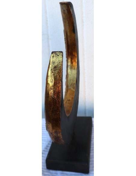 Luna in legno su base intarsiata e dipinta a mano cm 30x10x358 oro e bianca