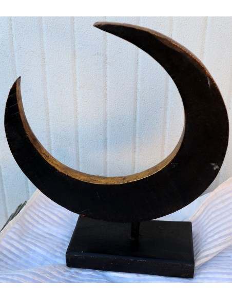 Luna in legno su base intarsiata e dipinta a mano cm 30x10x358 oro e bianca