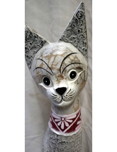 Gatto il legno realizzato a mano alto cm 80 bianco crema... 2
