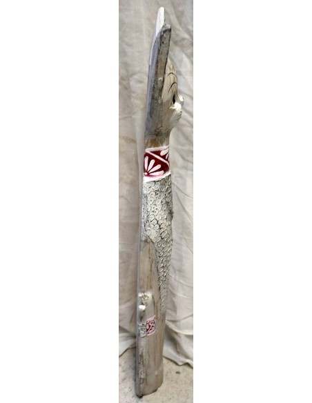 Gatto il legno realizzato a mano alto cm 80 bianco crema con collare viola