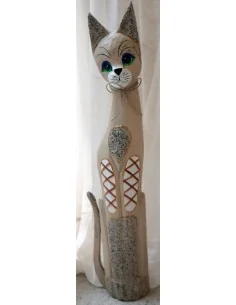 Gatto il legno realizzato a mano alto cm 80 beige e...