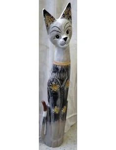 Gatto il legno realizzato a mano alto cm 80 bianco...