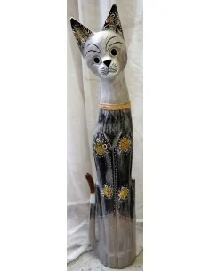 Gatto il legno realizzato a mano alto cm 80 bianco... 2