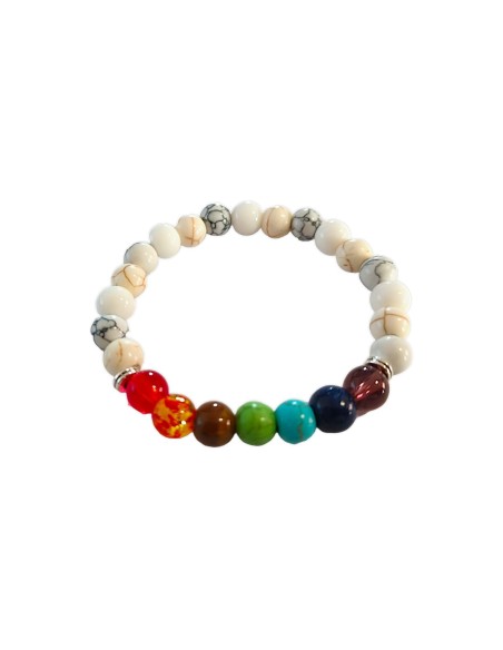 Bracciale energetico VOGANTO 7 Chakra bianco pietre vere Ametista Howlite blu Turchese Howlite verde Occhio di tigre Ambra