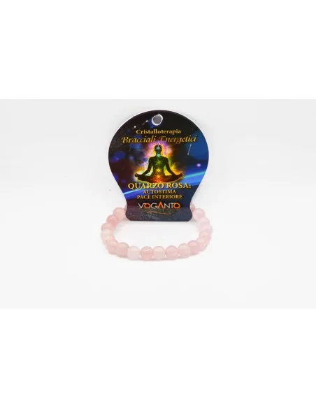 Bracciale energetico VOGANTO in pietra vera di QUARZO ROSA mm 8 braccialetto perle