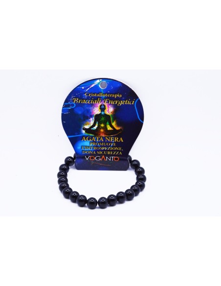 Bracciale energetico VOGANTO in pietra vera di Agata Nera mm 8 braccialetto perle