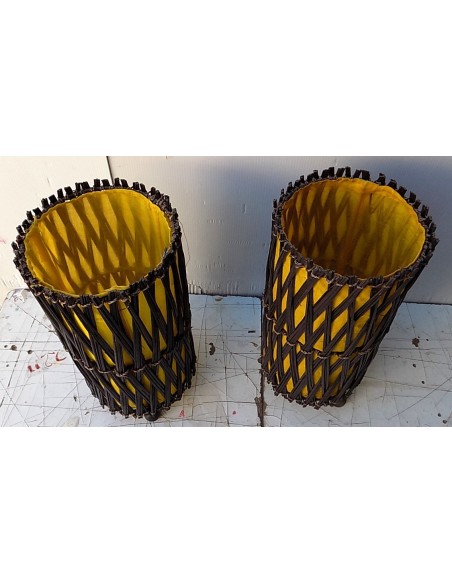 coppia di lampada abatjour in vegetale e cotone color naturale e giallo cm 15x30