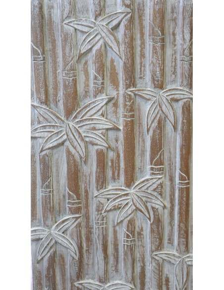 Sedia in legno di mogano tipo sdraia bianca decapata intarsiata mano cm100x34x32 con canne bambù incise