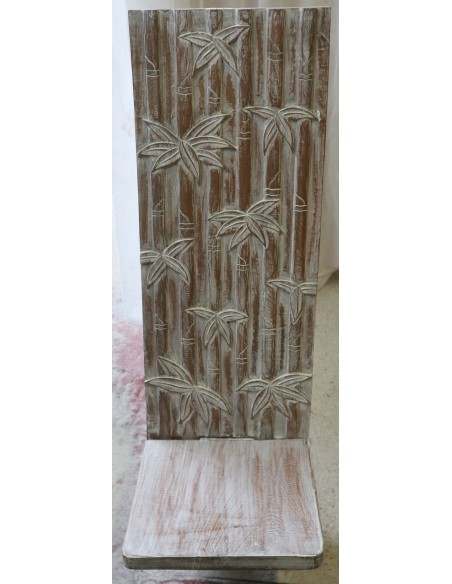 Sedia in legno di mogano tipo sdraia bianca decapata intarsiata mano cm100x34x32 con canne bambù incise