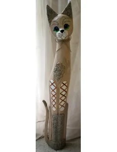 Gatto il legno realizzato a mano alto cm 100 bianco crema...
