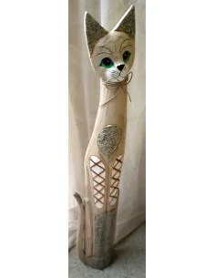 Gatto il legno realizzato a mano alto cm 100 bianco crema... 2