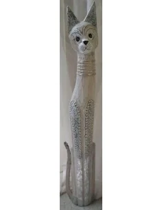 Gatto in legno realizzato a mano alto cm 100 bianco crema...