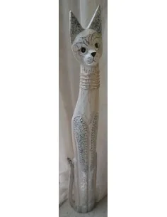 Gatto in legno realizzato a mano alto cm 100 bianco crema... 2