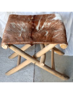 Sgabello in legno e pelle di capra artigianale pieghevole 2