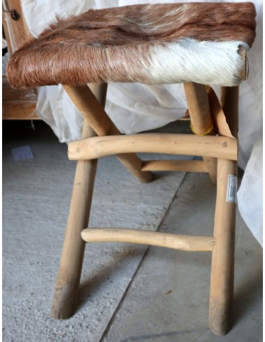 Sgabello in legno e pelle di capra artigianale...