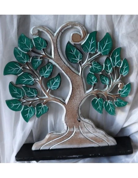 Albero della vita il legno mdf base nera e foglie verdi
