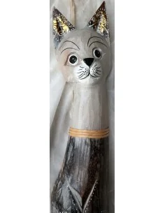 Gatto in legno realizzato a mano alto cm 100 crema... 2