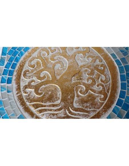 Scatola porta gioie in legno rifinata con mosaico di vetro Albero della vita blu oro