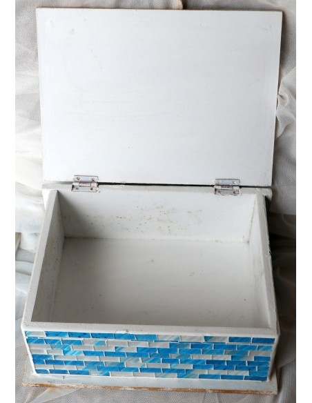 Scatola porta gioie in legno rifinata con mosaico di vetro Albero della vita blu oro