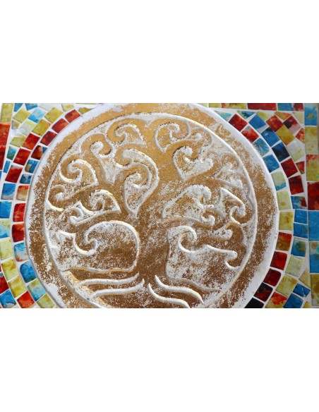 Scatola porta gioie in legno rifinata con mosaico di vetro Albero della vita multicolore