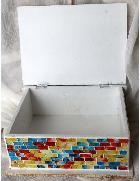 Scatola porta gioie in legno rifinata con mosaico di vetro Albero della vita multicolore