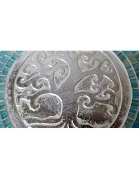 Scatola porta gioie in legno rifinata con mosaico di vetro Albero della vita celeste