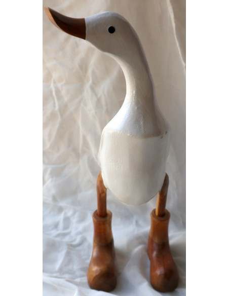 Oca papera in legno con stivali di color bianco cm 10x7x33h idea regalo