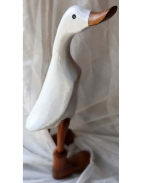 Oca papera in legno con stivali di color bianco cm 10x7x33h idea regalo