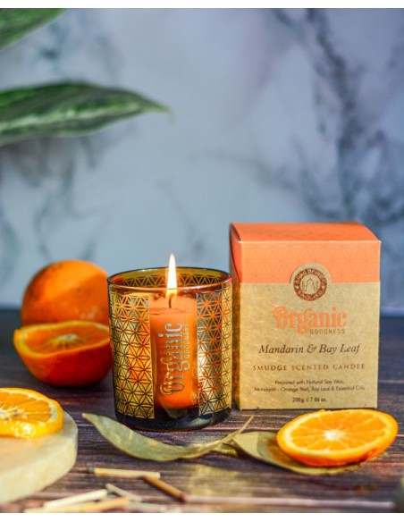 CANDELA ORGANIC LAVANDA IN CERA DI SOIA CON frammenti di mandarino ed alloro GR 200 VOGANTO