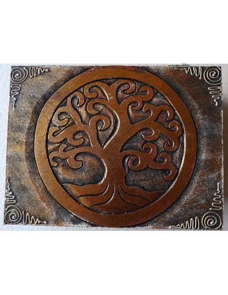 Scatola porta gioie in legno con inciso Albero della vita color oro e bianco
